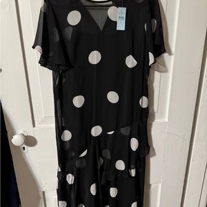 LOFT Black Maxi Dress with White Polka Dots